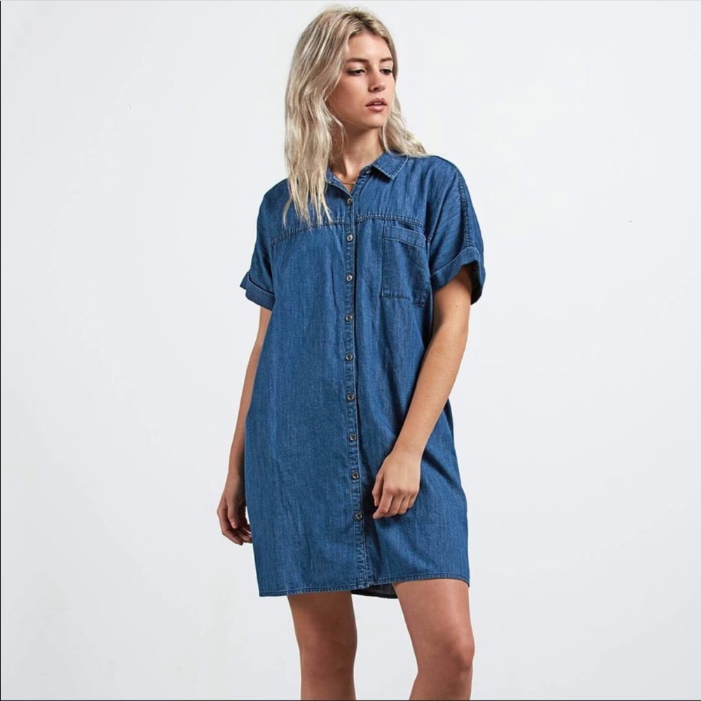 Volcom Yo Shortie Oversized Blue Denim Dress